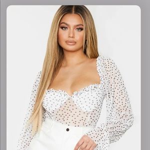 Princess Polly long sleeve mesh Polka dot bodysuit